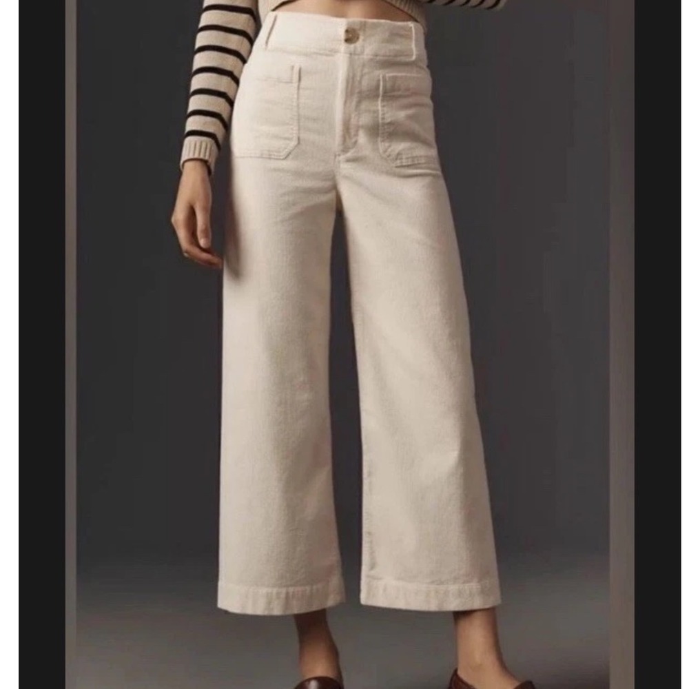 Maeve Anthropologie The Colette Corduroy Wide Leg Pants Ivory Cream 26 High Rise